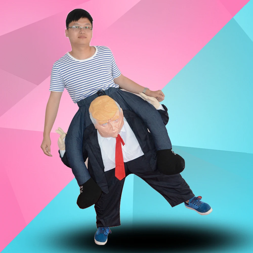 Funny Costume Ride on DT Donald Trump Carry Back Dress Up Pants With False Human Legs Halloween Party Fancy Costumes Cosplay