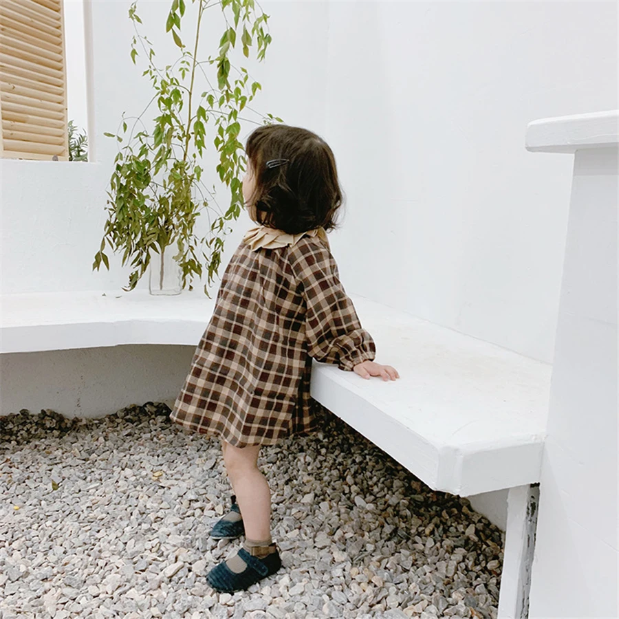 1 2 3 4 5 Years Old Spring New Kids Dresses for Girls Children Plaid Dress Korean Doll Mini Year Costume Baby Clothes | Детская одежда
