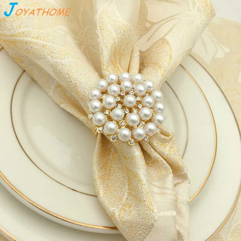 Joyathome 12pcs/Set Luxurious Gold Plated Diamond Pearl Napkin Ring Buckle Desktop Decoration for Dinner Table | Дом и сад