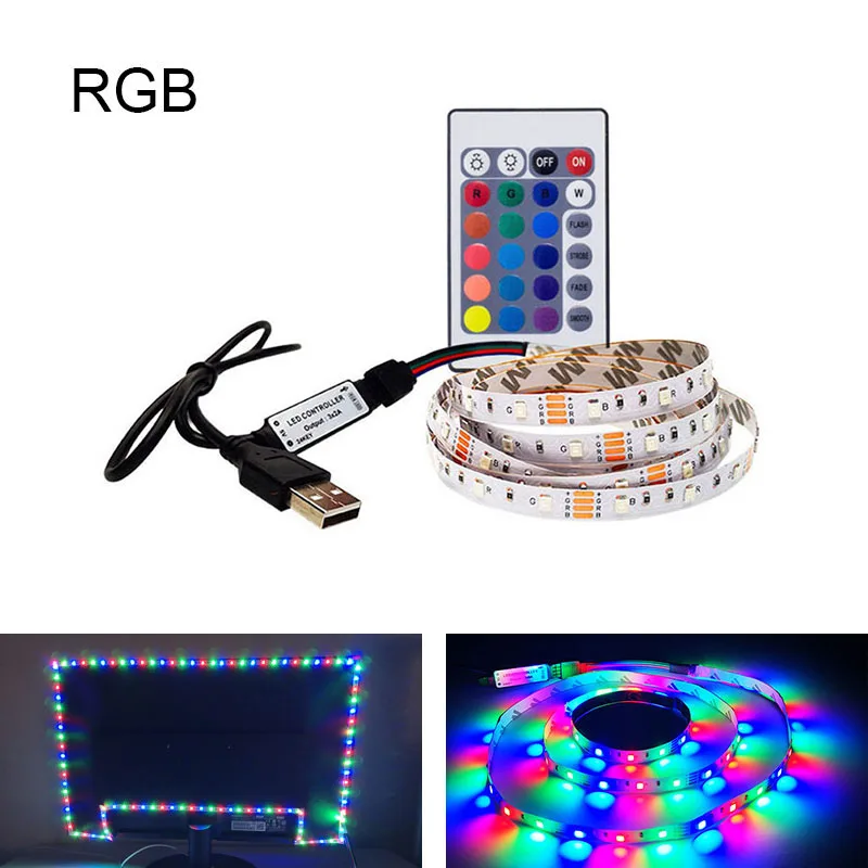 Светодиодная лента USB для телевизора светильник DC 5 В/6 в SMD 3528 RGB Диодная Гибкий