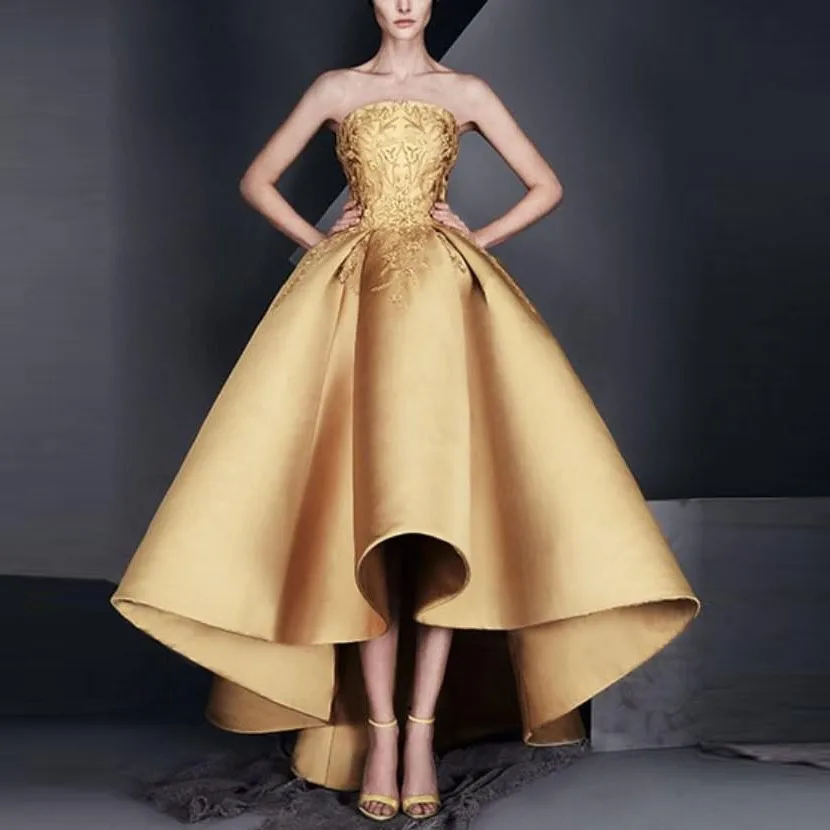 Gold Appliques Evening Dresses Custom Made abendkleider vestidos de festa Off Shoulder Evening Gown avondjurken gala jurken