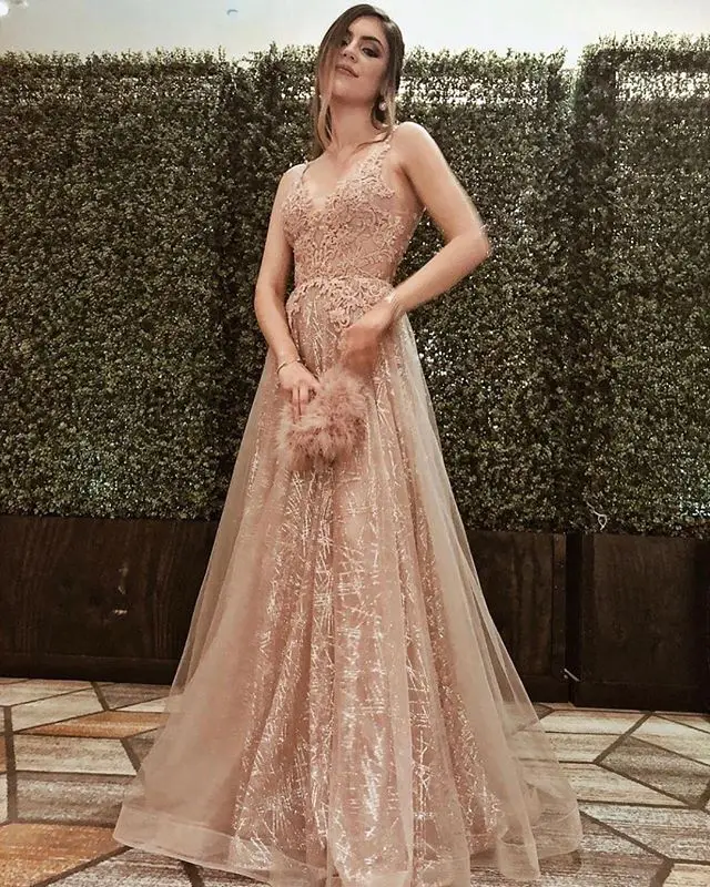 Romantic Sexy Evening Dresses for Women Lace Appliques Sequin Lining Dark Champagne Mother of the bride Dress Mother Gown