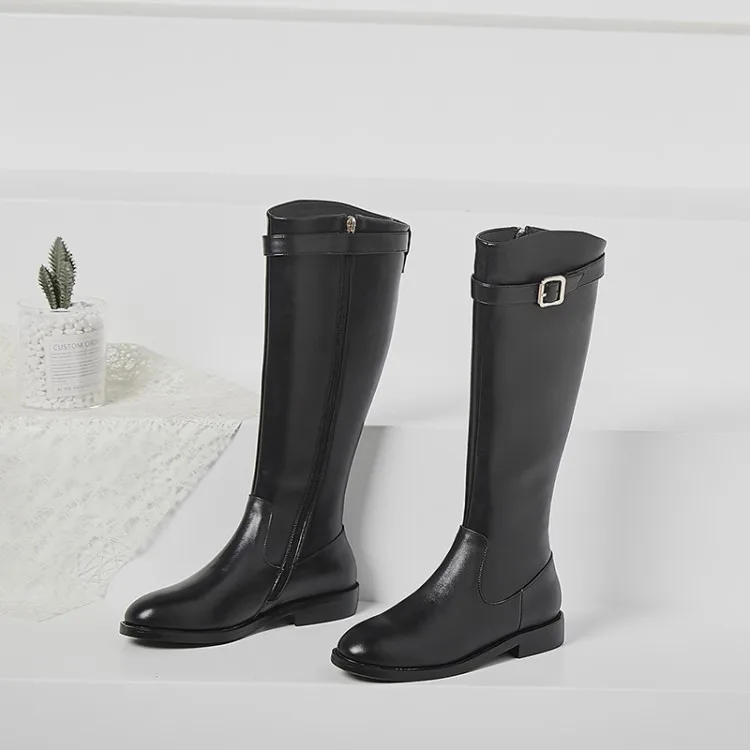 MLJUESE/женские высокие сапоги до колена из коровьей кожи с пряжкой на ремешке