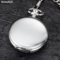 boamigo brand fob pocket watches fashion mechanical hand wind skeleton watches silver gift clock alloy case with chain