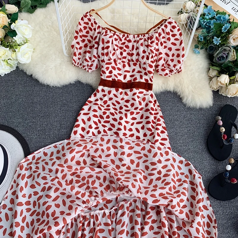 Богемное летнее красное платье миди с цветочным принтом элегантное женское