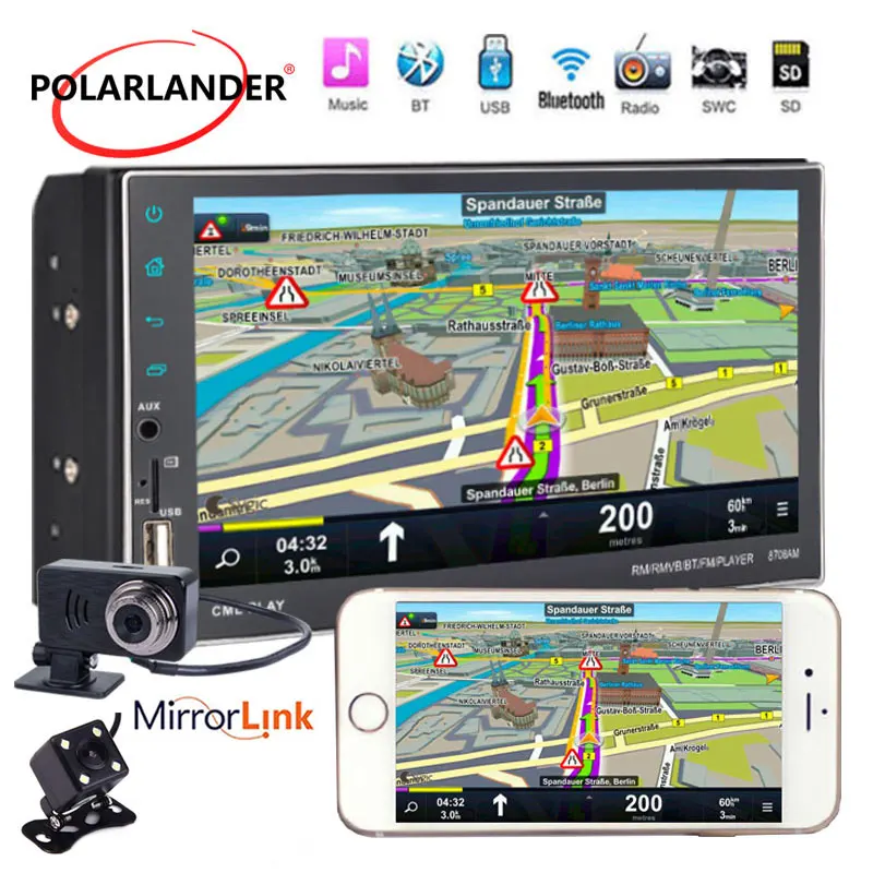 2DIN Bluetooth GPS FM Stereo Car Radio Wireless AUX Audio Input MP5 Touch Screen Android Navigation Support USB U Disk HD 7 Inch |