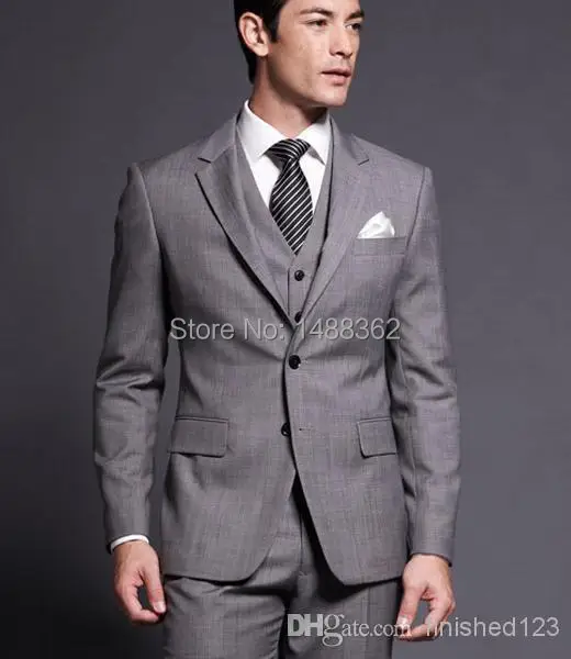 Custom Made Slim Fit Groom Tuxedos Gray Side Slit Best Man Suits Notch Lapel Groomsman Men Bridegroom (Jacket+Pants+Tie+Ve | Мужская