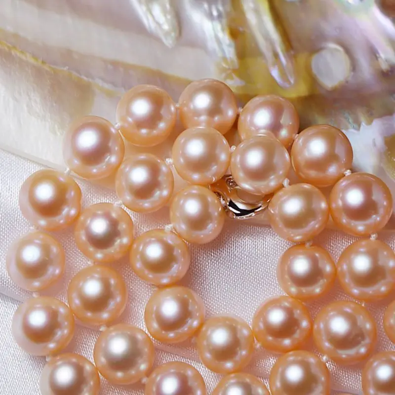 

ASHIQI 100% 9-10 mm Big Pink freshwater pearl necklace 925 sterling silver charms necklace for women jewelry