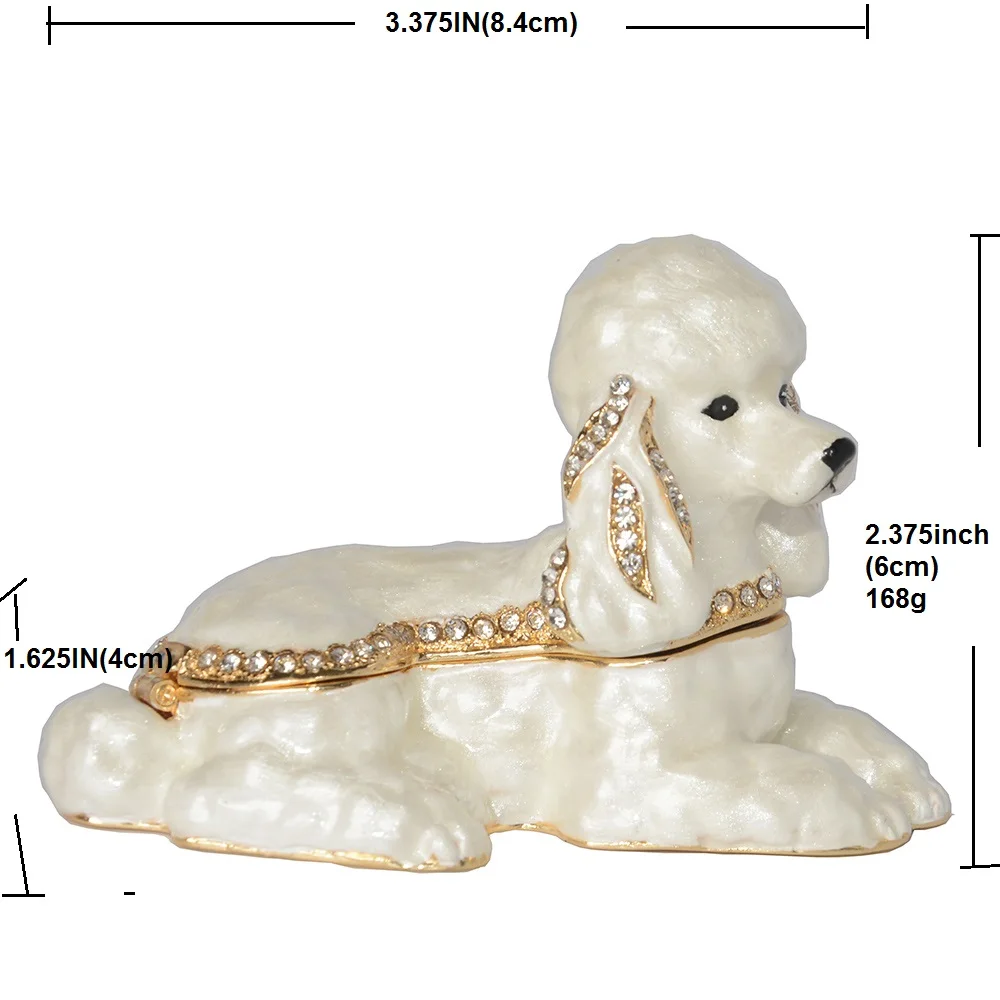 

Enameled Pewter Bejeweled White Poodle Dog Trinket Box Cute Gift for Dog Lover Animal Figurine Sculpture Miniature