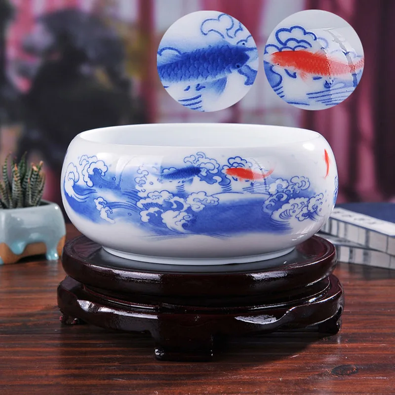 Керамическая фарфоровая чаша с изображением цветов/рыб для традиционного