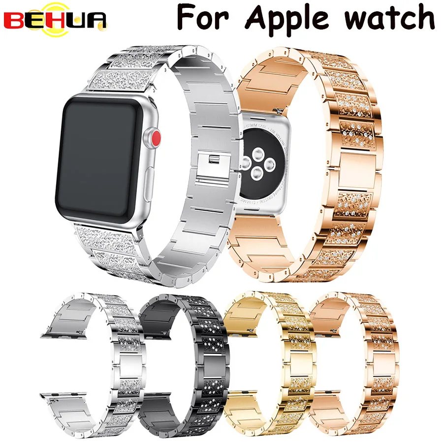 Роскошный Браслет Стразы Bling для Apple Watch Series 3 Band звеньевой браслет из нержавеющей