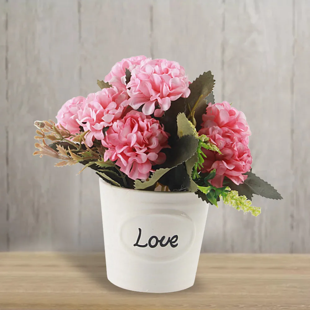 

Artificial Hydrangea Flowers with Mini Iron Pot Home Desk Ornaments Potted Plant for Wedding Party Decoration Garden Fake Flower