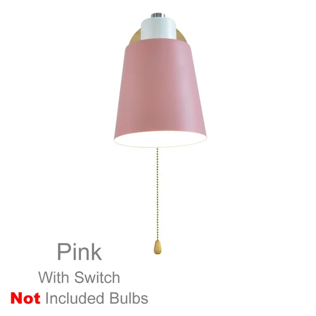 Pink-With Switch Деревянный настенный светильник прикроватный настенный светильник с выключателем современный настенный свет Nordic Макарон бра для спальни Ресторан гостиная рулевого управления - Цвет абажура: Pink-With Switch