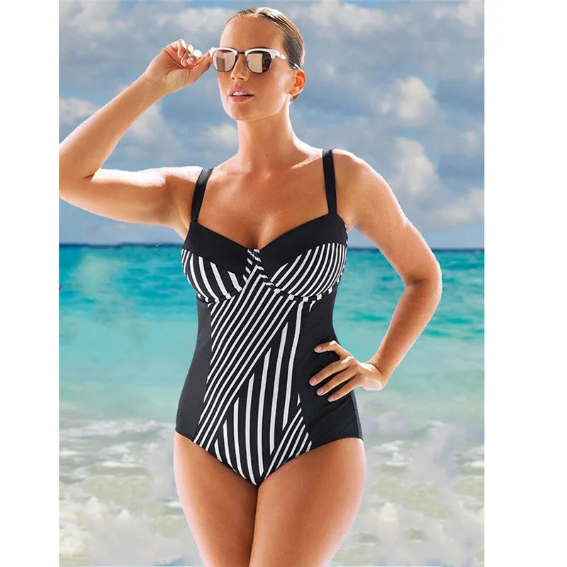 Женский слитный купальник в полоску Бандажное бикини с пуш-ап мягкий бюстгальтер