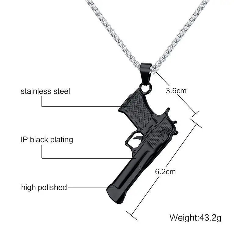 Мужской кулон в форме пистолета Vnox виде черного и золотого цвета из нержавеющей