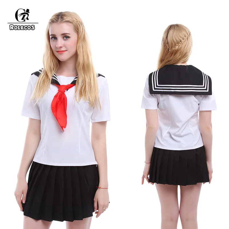 Женский костюм для косплея ROLECOS белая и темно синяя школьная форма с коротким
