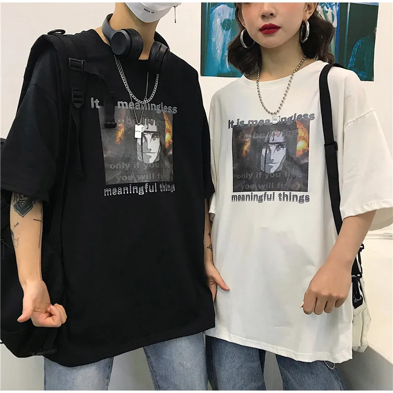 Harajuku футболка уличная Мужская/Женская летняя футболка размера плюс с коротким рукавом для пары Повседневная футболка с принтом Наруто забавная футболка для влюбленных