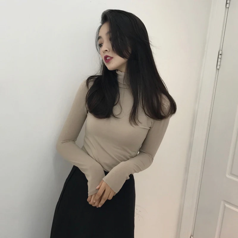 2018 осенние женские водолазки тонкие пуловеры черная рубашка с длинным рукавом