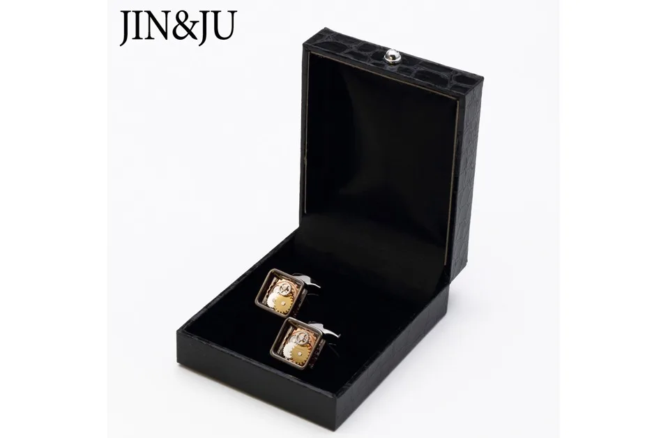 JIN& JU Новые квадратные запонки в стиле стимпанк механизм часов для мужчин формальные бизнес Свадебные Запонки Relojes Gemelos
