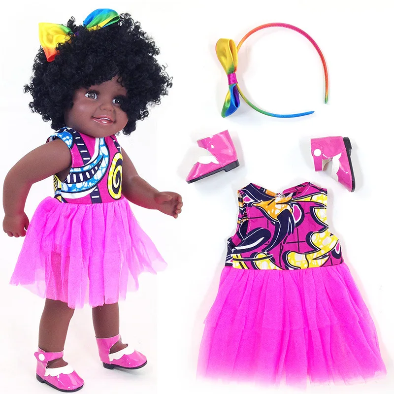 

African Black reborn baby Girl Doll 45CM American Handmade Vinyl Silicone Adorable Lifelike Toddler Reborn princess Dolls gift