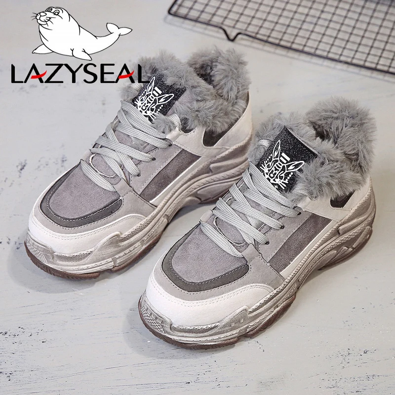 LazySeal/теплые кроссовки удобная дышащая обувь из замши женская зимняя