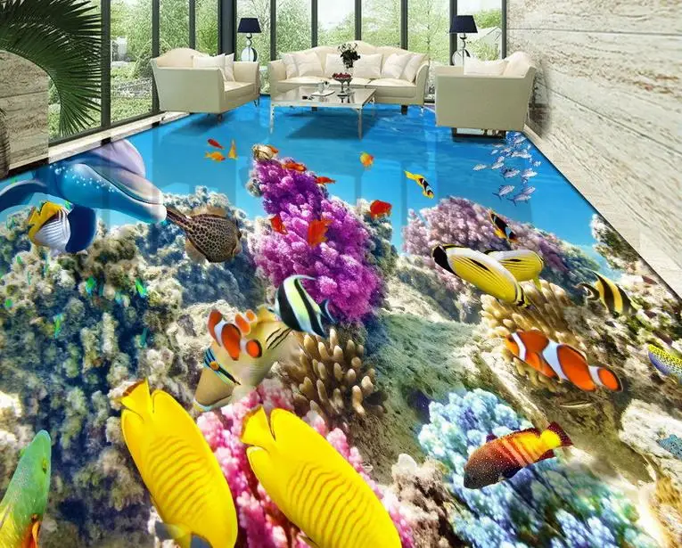 

Обои для стен 3 D, коралловый риф, тропическая рыба, настенные бумаги на заказ, домашний декор, 3D картины для пола, гостиной, спальни