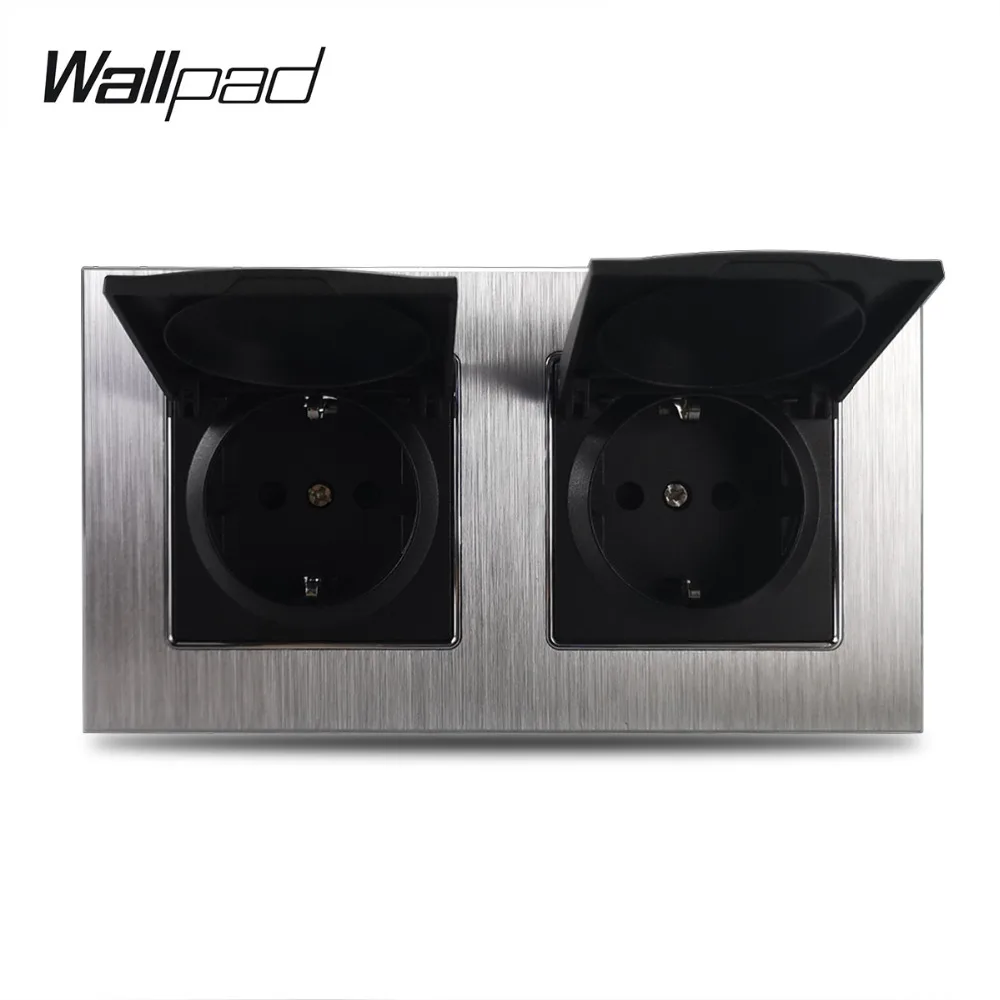 Металлическая двойная Евророзетка с крышкой Wallpad 110 240 В AC Серебристая атласная