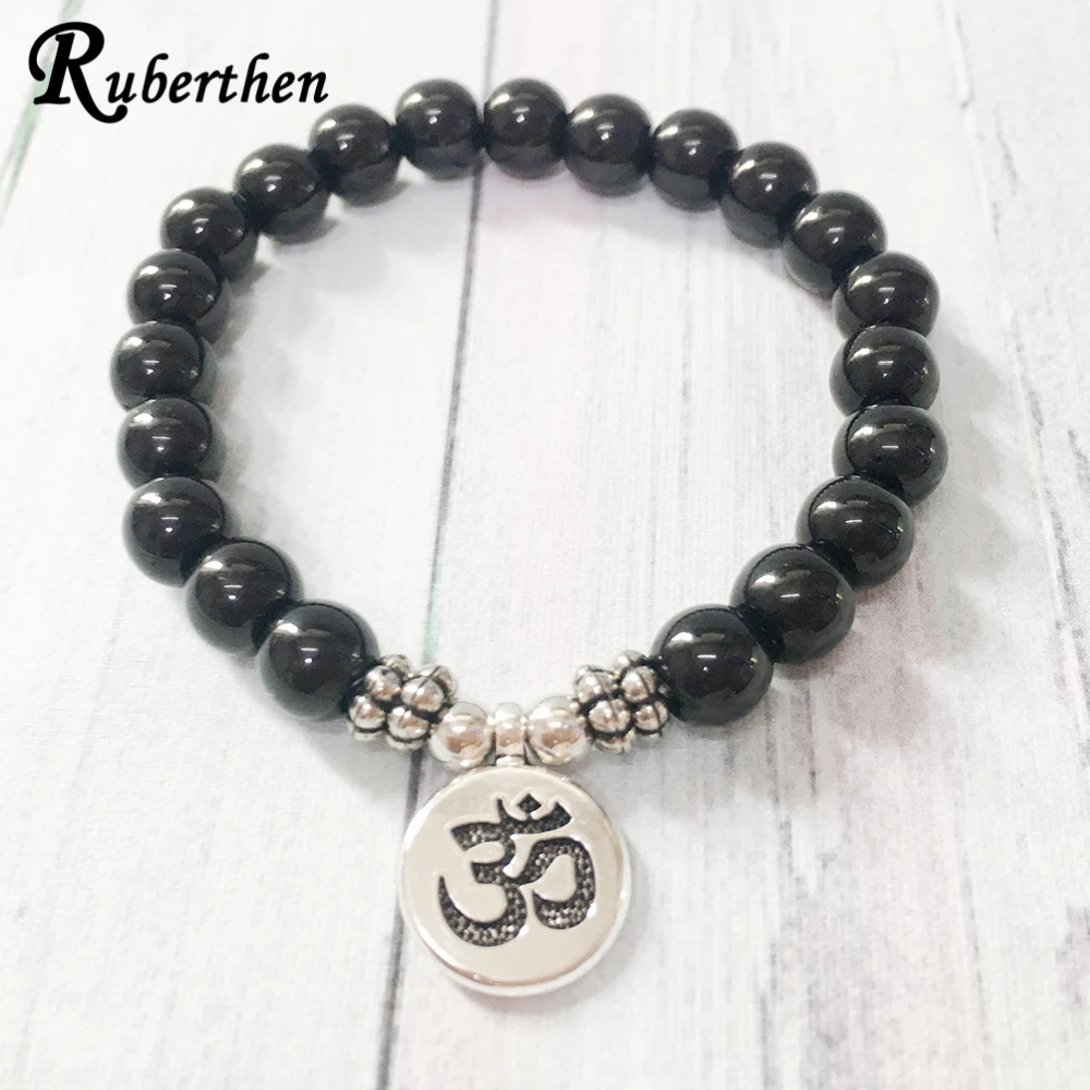 Ruberthen 2017 Новый дизайн браслет из черного оникса Ом Шарм для мужчин трендовый