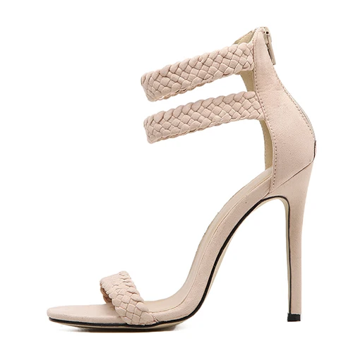 beige BYQDY заводская цена! Летние босоножки; Женские однотонные босоножки на молнии; женские черные и бежевые сандалии без застежки с открытым носком на высоком каблуке в полоску - Цвет: beige