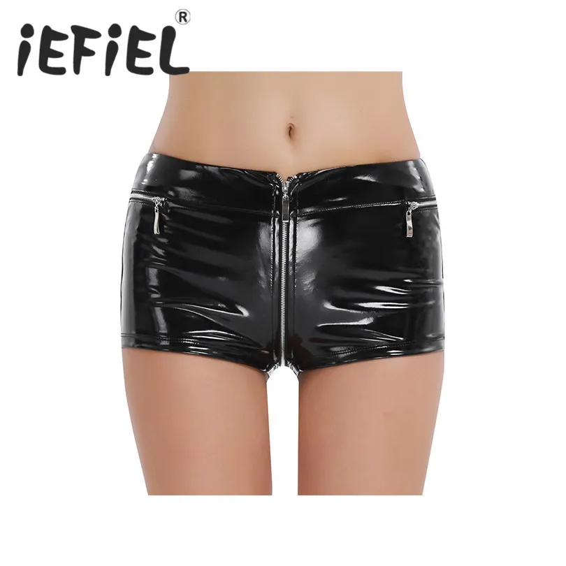 Сексуальные модные женские боксеры iEFiEL из лакированной кожи на молнии с открытой