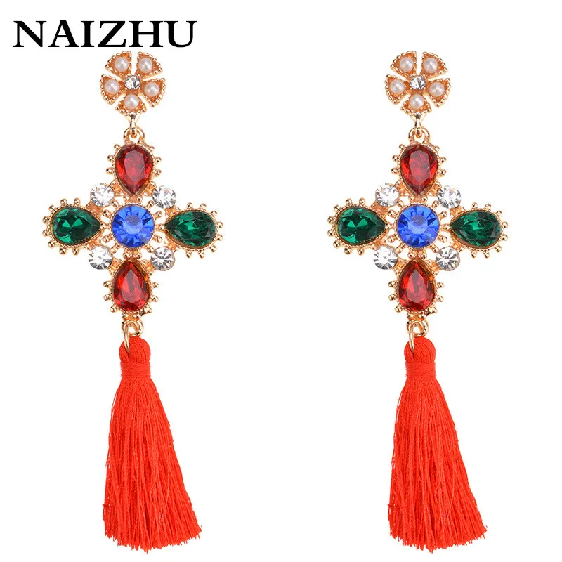 Богемные модные свадебные длинной кисточкой Серьги Хрустальный цветок себе