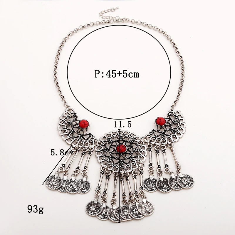 Модное этническое богемное массивное ожерелье для женщин красные синие Черные