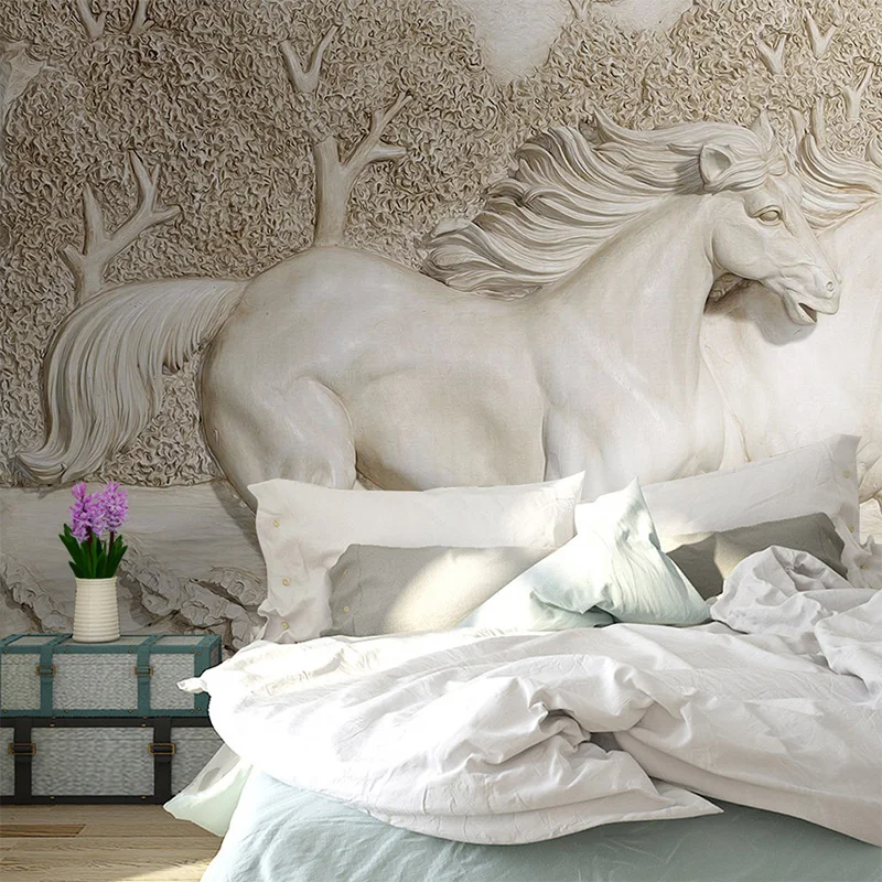 Настенные 3D обои любого размера на заказ тисненые с изображением белой лошади