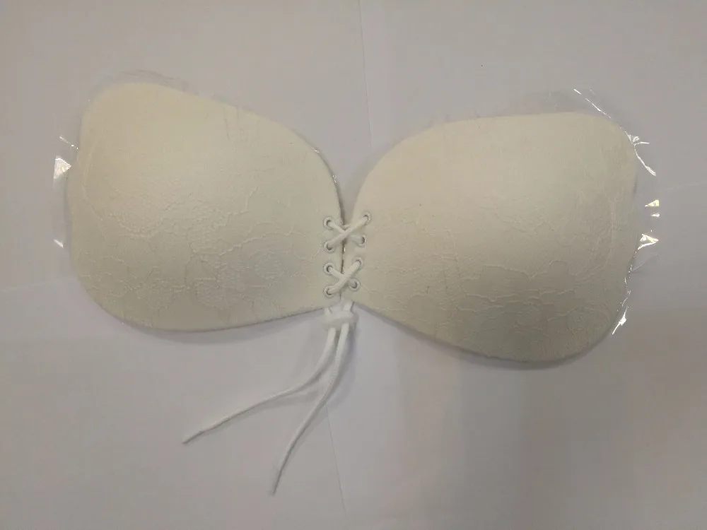 Women Self Adhesive Strapless Bandage Stick Gel Silicone Push Up 1/2 Cup Cotton Drawstring Invisible Bra