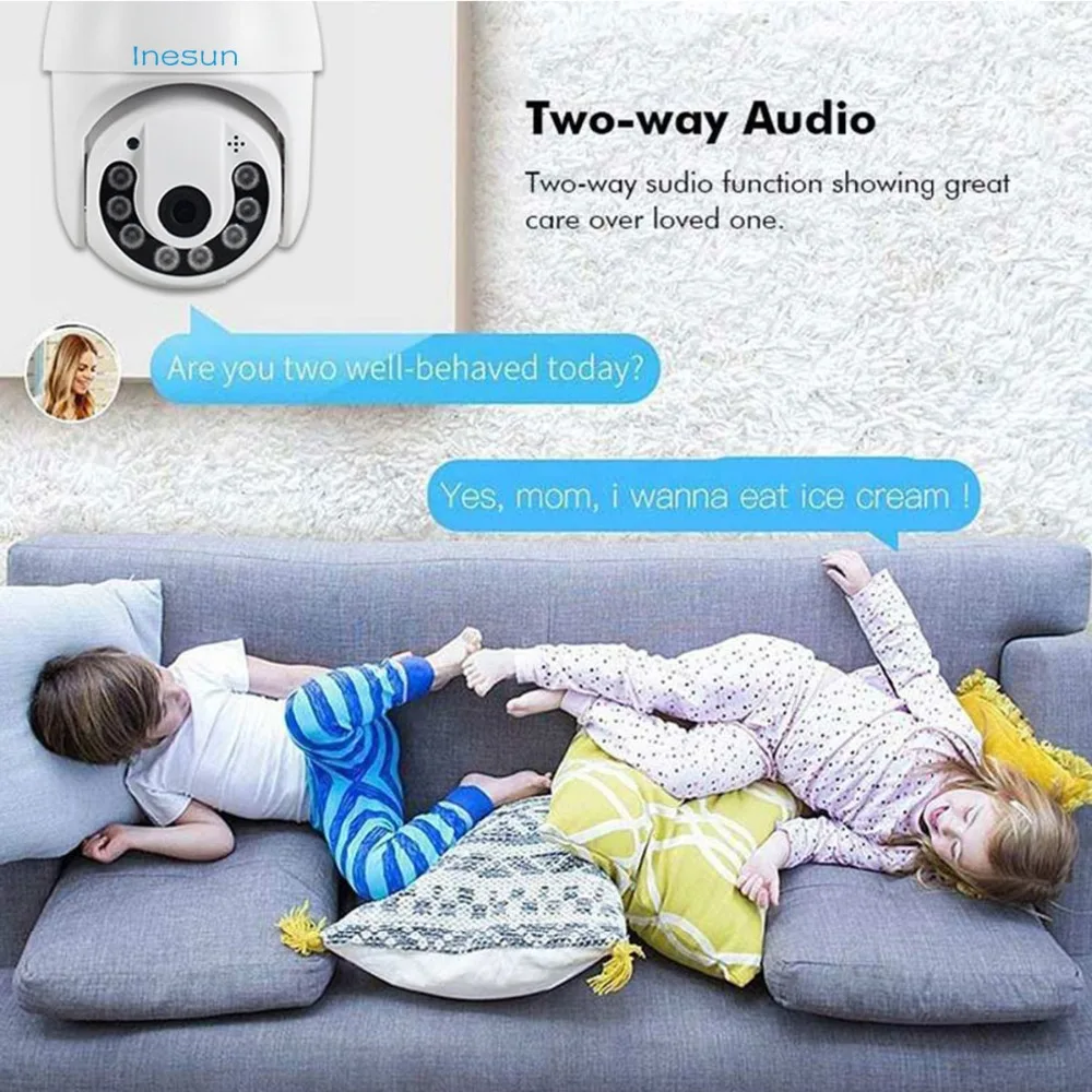 Inesun HD 1080P Wifi IP камера наружная 355°Pan/90°Tilt PTZ IP камера безопасности Водонепроницаемая 4 мм объектив 165ft IR ночного видения Макс 128G