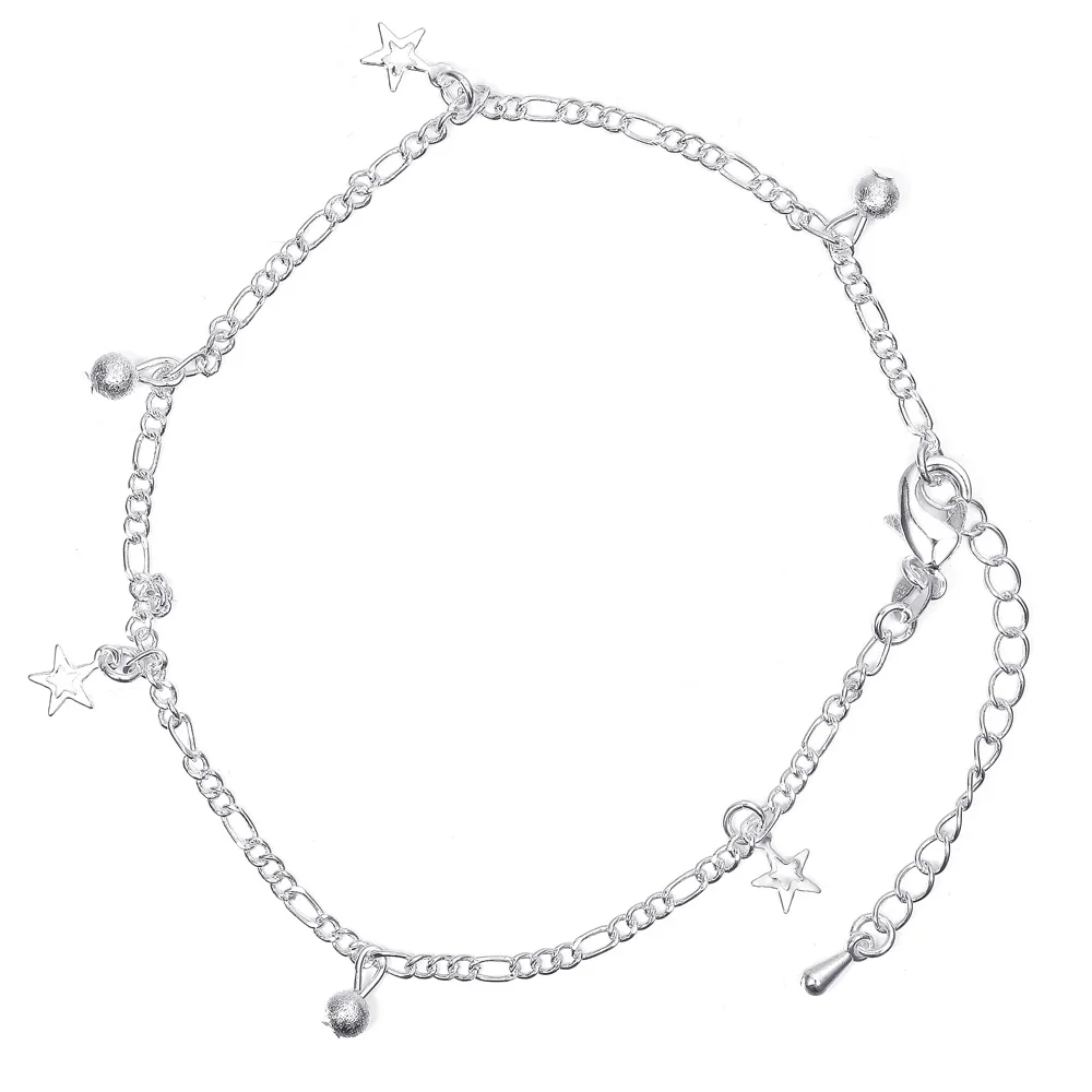 Fashion Jewelry Plated Silver Anklet Figaro Chain Pentacle Star Pendant Anklets Ankle Bracelet High Quality Factory Price MDA005 | Украшения