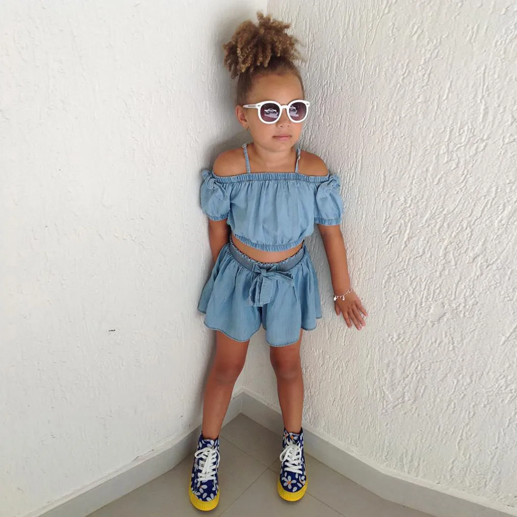 2020 г. лидер продаж одежда для маленьких девочек джинсовая рубашка с открытыми