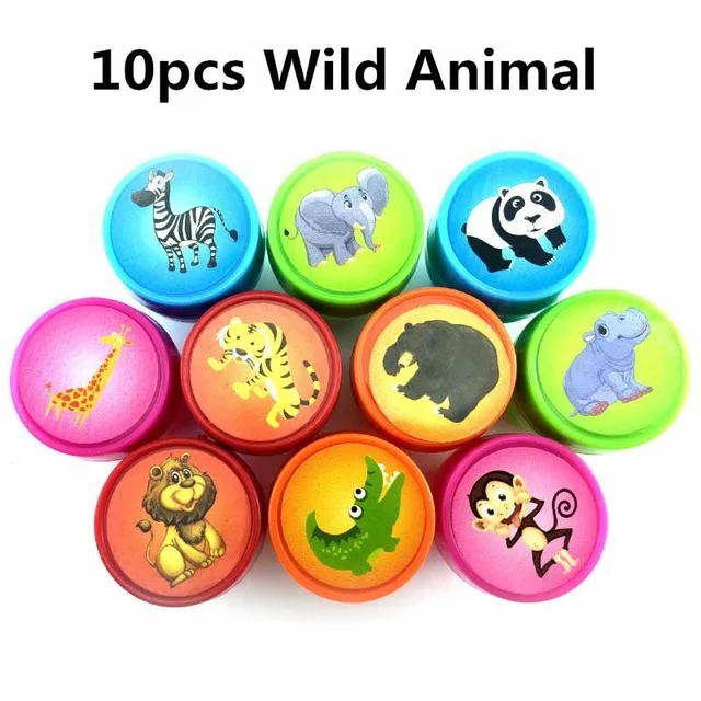 10Pcs Wild Animals 10 шт. Self-чернильные штампы для детей сувениры для вечеринки ко дню рождения для призы на день рождения Подарочные игрушки, рождественские пижамы для маленьких мальчиков и девочек сумка с конфетами наполнители для пиньяты - Цвет: 10Pcs Wild Animals