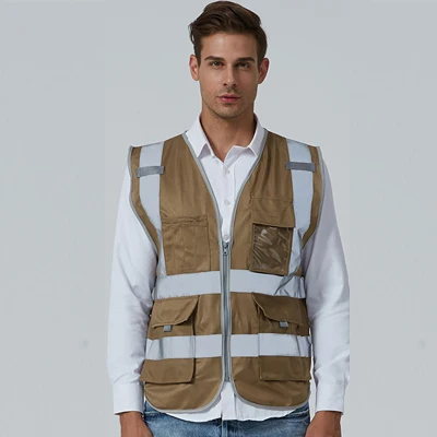 khaki SFvest жилет безопасности светоотражающий логотип компании печать Спецодежда hi vis одежда жилет безопасности - Цвет: khaki