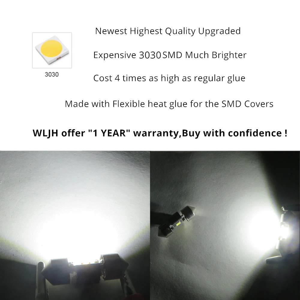 WLJH 2x Белый 3030 чип DE3021 DE3022 28 мм 29 Светодиодная Лампочка для гирлянд лампа салона