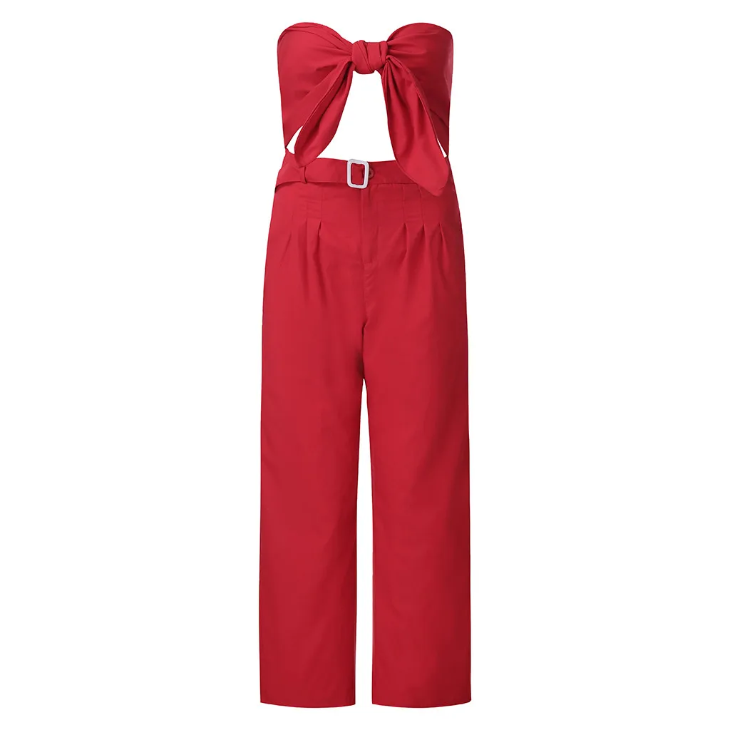 Cotton Beach Solid Suits Sashes Bow Crop Top Women Two Piece Set Sexy Summer Style Long Pants Women Set