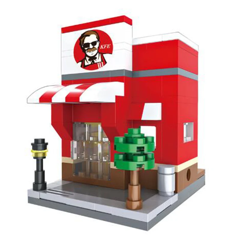Модели строительные наборы 3D Мини Legoingly City Street розничный магазин McDonald Cafe Apple мини