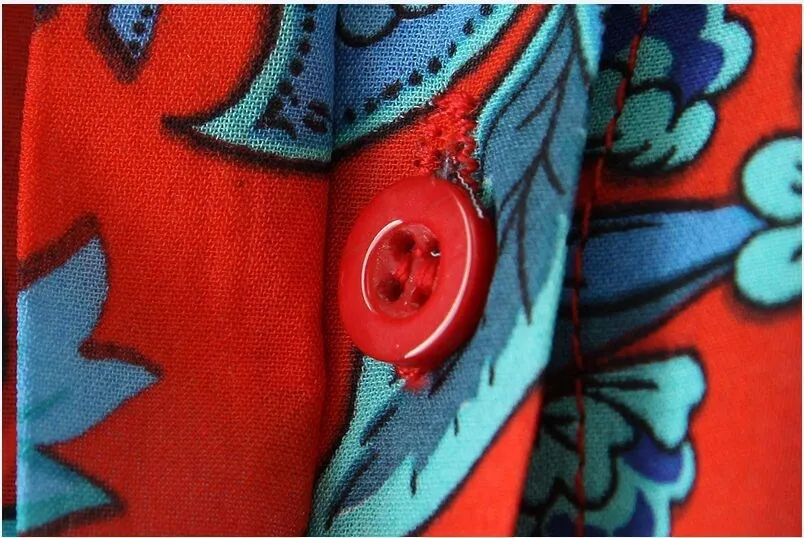 Women red floral print blouses vintage turn down collar long sleeve office work shirts casual loose tops LT231 |