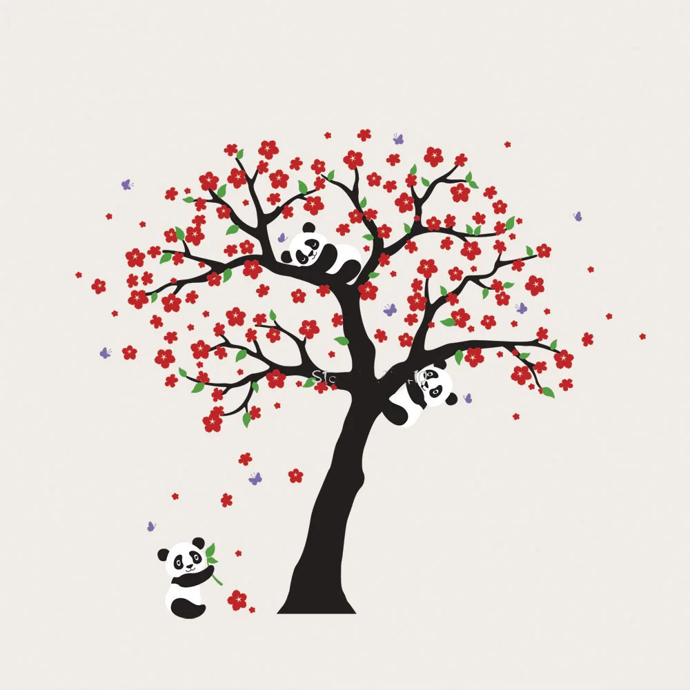 C Симпатичные панды и Cherry Blossom дерево животные съемный виниловые настенные наклейки для детской комнаты книги по искусству наклейки на наклейки ПВХ детская комната Домашний декор - Цвет: C