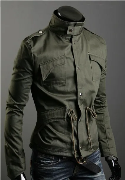 Мужская приталенная куртка с отложным воротником Черный Армейский зеленый серый