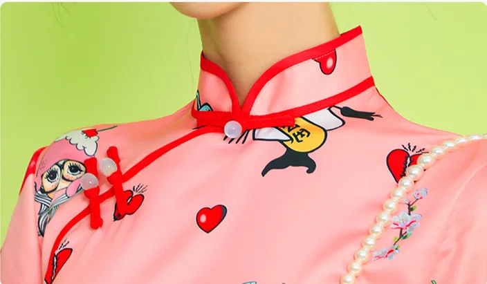 SWEETXUE розовый китайский Стиль улучшенная Cheongsam модное мини-платье 2019 Сезон лето
