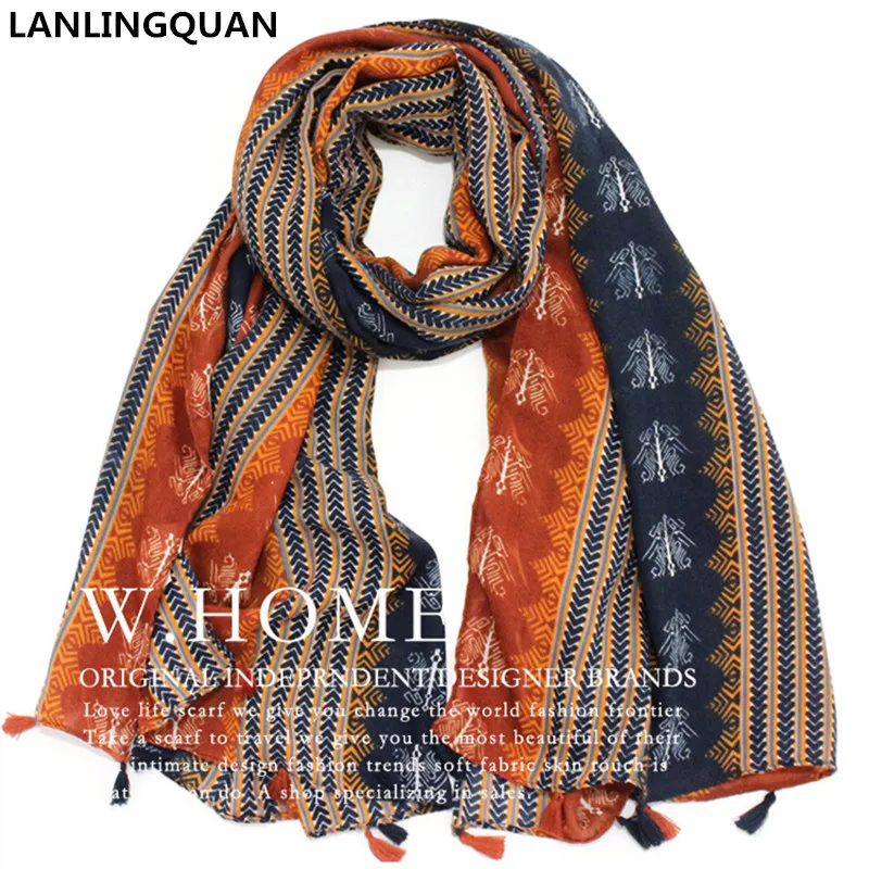 

Scarf Luxury Brand Bandana Echarpe Shawl Fashion Print Style 2018 Women Designer Pashmina Hanging Fringed Cotton Shawls Hijab