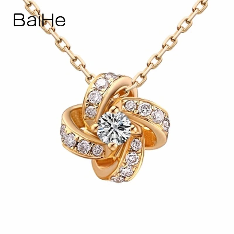 

BAIHE Solid 18K Yellow Gold 0.08ct H/SI Natural Diamond Wedding Women Trendy Fine Jewelry Beautiful windmill diamond Necklaces