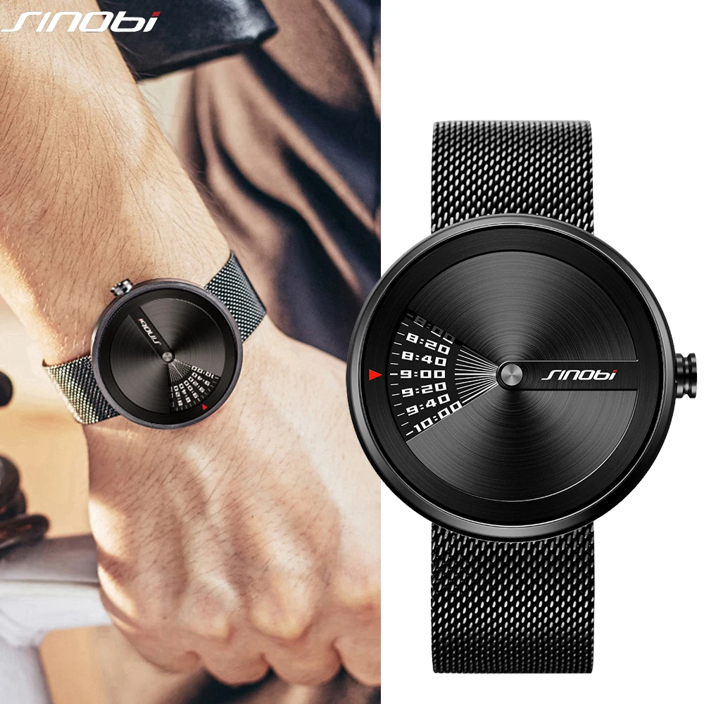 Модные мужские часы SINOBI со стальным сетчатым браслетом креативные спортивные