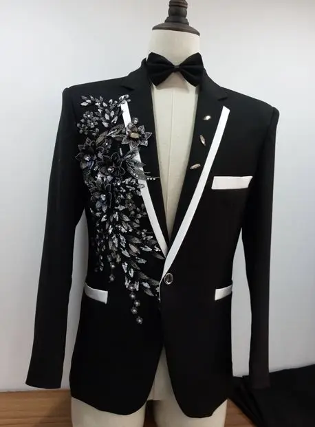(Пиджак + галстук пояс штаны) костюмы мужской комплект из 2 предметов с блестками